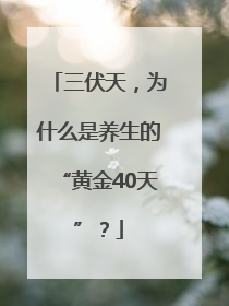 三伏天，为什么是养生的“黄金40天”？