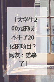 大学生200元的成本干了20亿的项目？网友：羡慕了